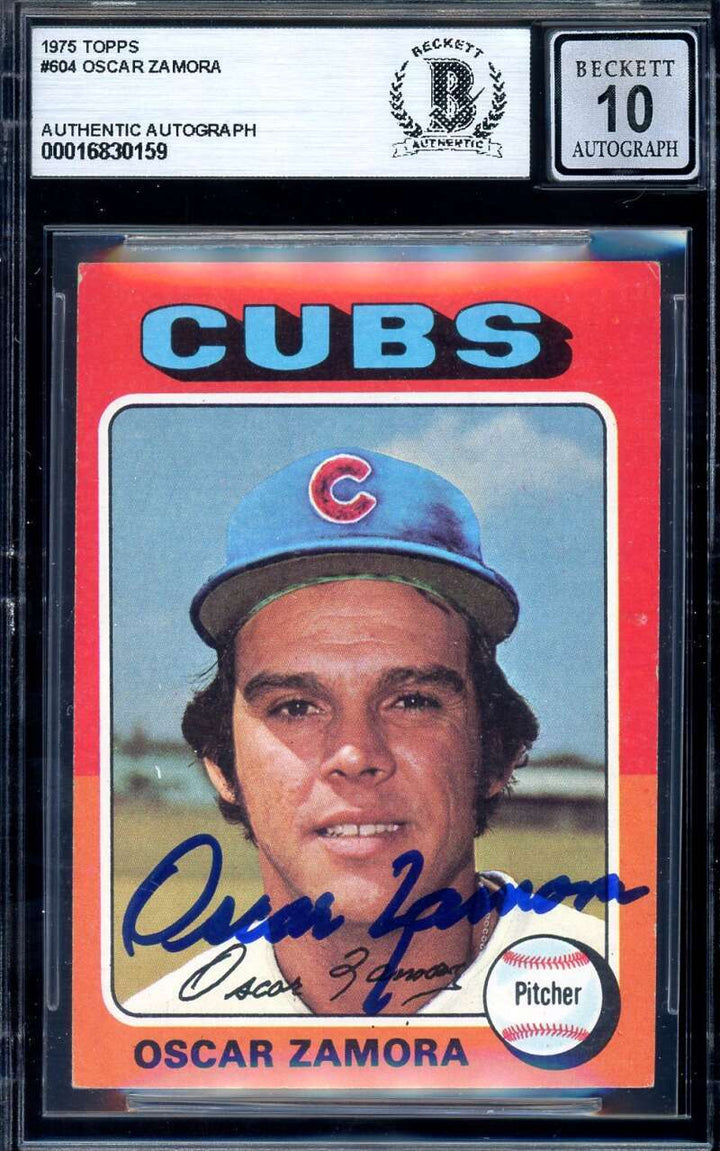 Oscar Zamora Gem Mint 10 Beckett BAS Signed 1975 Topps Autograph