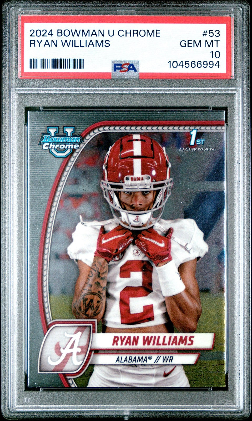 Graded 2024 Bowman U Chrome University Ryan Williams #53 RC Card PSA 10
