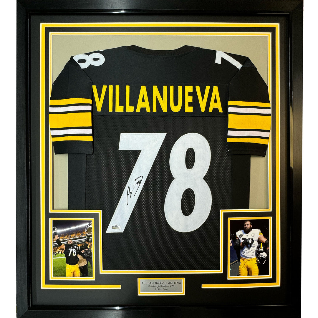 Framed Facsimile Autographed Alejandro Villanueva 35x39 Black Reprint Jersey