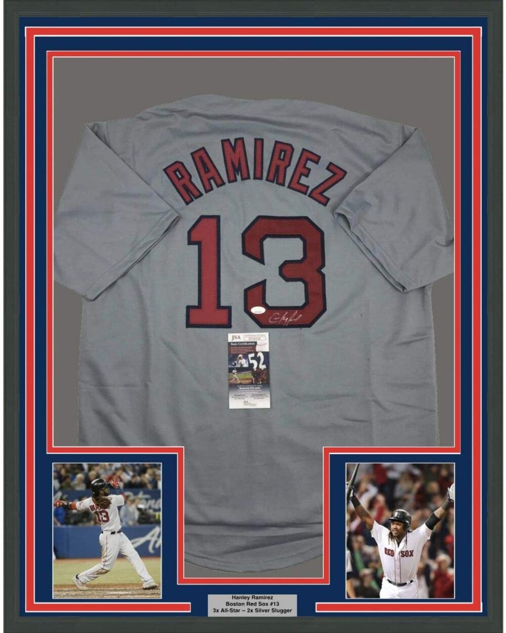 FRAMED Autographed/Signed HANLEY RAMIREZ 33x42 Boston Grey Jersey JSA COA Auto
