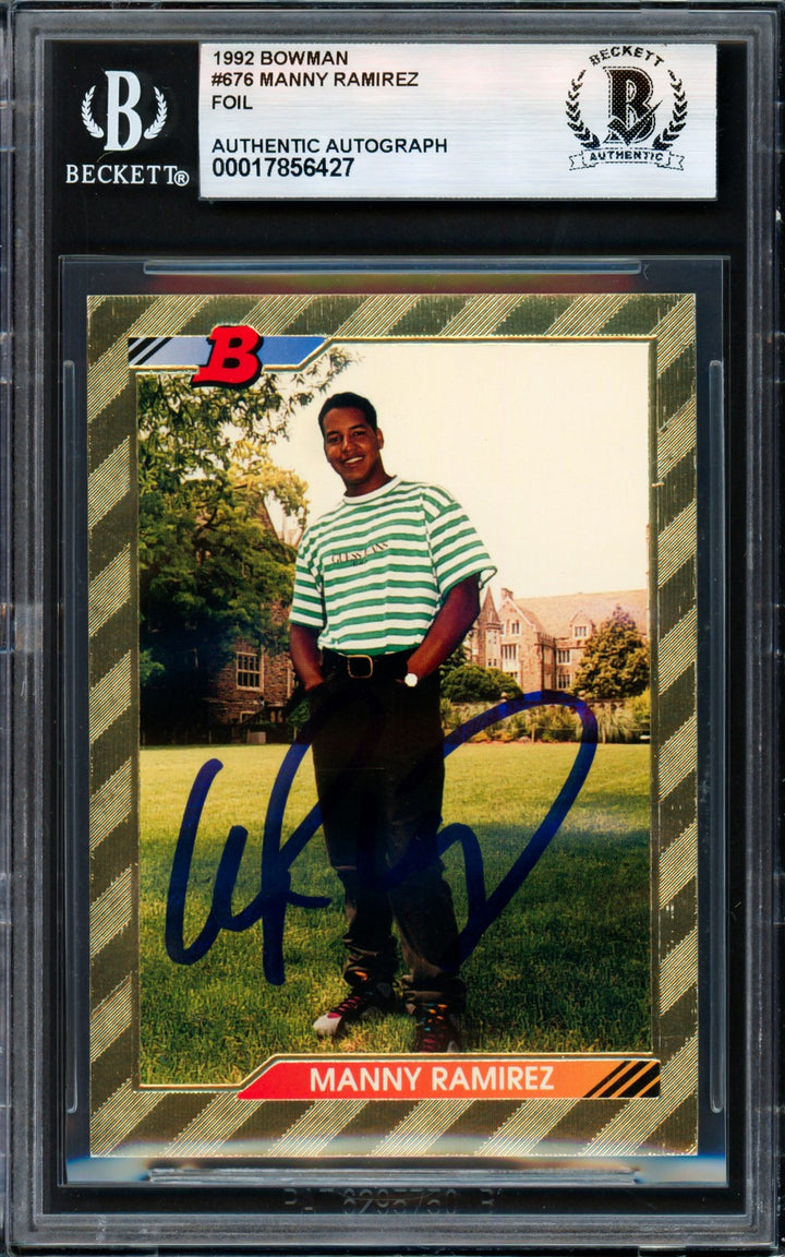 Manny Ramirez Auto Signed 1992 Bowman Gold Foil RC 676 Cleveland Indians Beckett