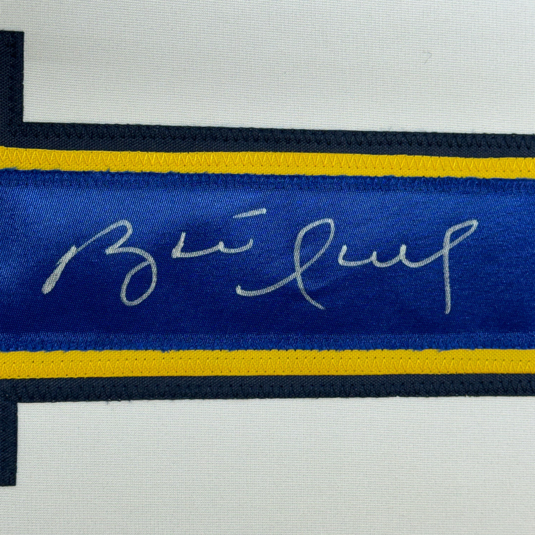 Framed Autographed/Signed Brett Hull 33x42 St. Louis White Hockey Jersey JSA COA