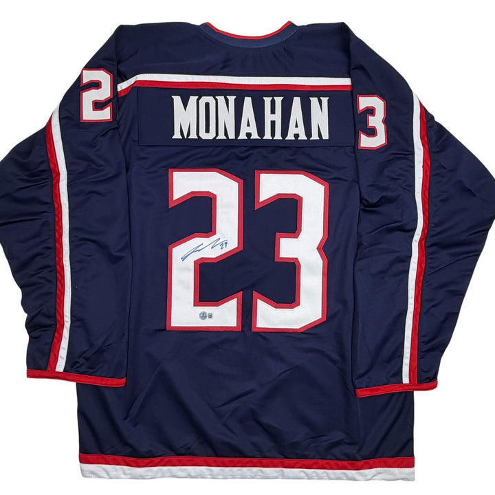 Autographed/Signed Sean Monahan Columbus Blue Hockey Jersey Beckett BAS COA