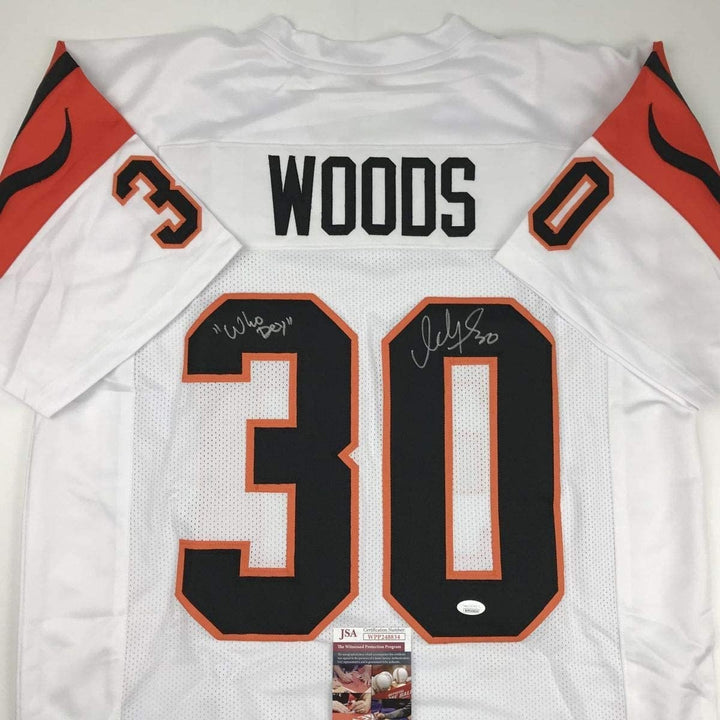 Autographed/Signed Ickey Woods Who Dey Cincinnati White Jersey JSA COA