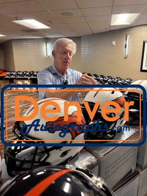 John Elway Autographed Denver Broncos Pro Lunar Helmet Beckett Witness 55256