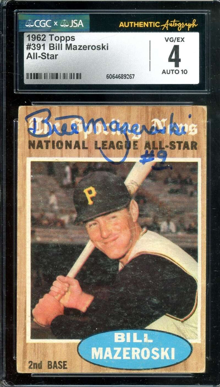 Bill Mazeroski Gem Mint 10 CGC JSA Signed 1962 Topps All Star Autograph