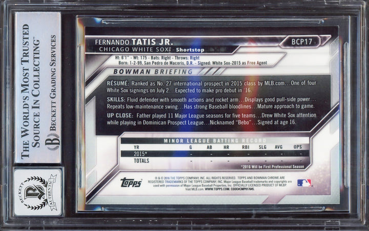 Fernando Tatis Jr Auto 2016 Bowman Chrome Prospect RC BCP17 BGS 9 Sig 10 Beckett