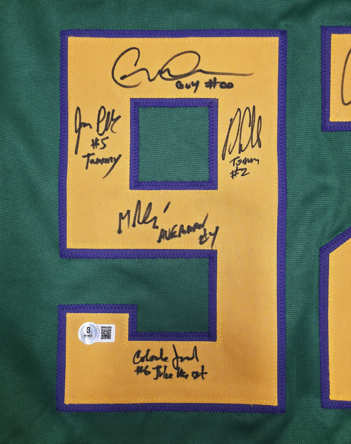 The Mighty Ducks Cast Signed Green Hockey Sweater Jersey 8 Sigs Beckett Witness