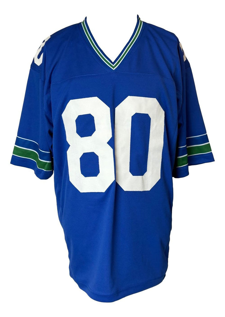 Steve Largent Seattle Signed Blue Football Jersey HOF 95 JSA QR Hologram