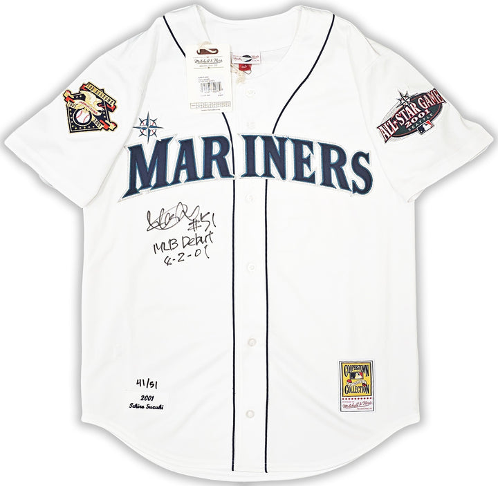 Mariners Ichiro Suzuki Auto White Auth Mitchell Ness 2001 AS Jersey 44 MLB Debut