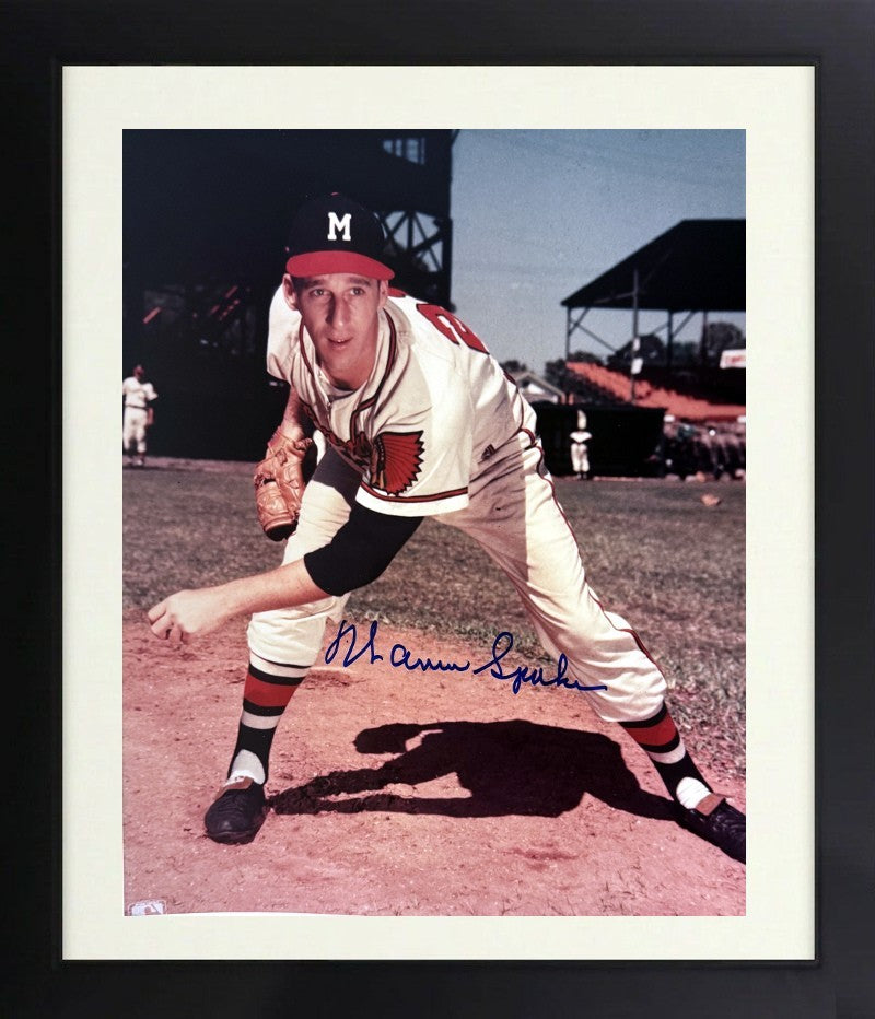 Warren Spahn signed Milwaukee Braves MLB 8x10 Photo imperfect Framed - COA (HOF)
