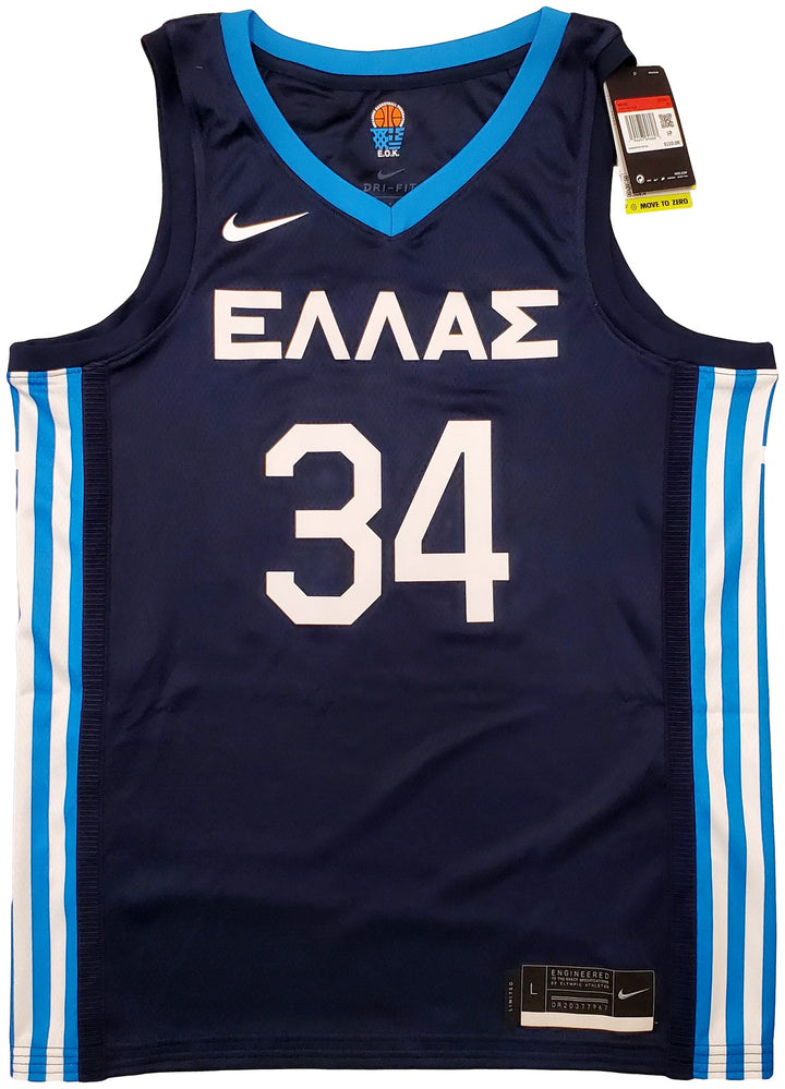 Team Greece Giannis Antetokounmpo Auto Signed Blue Nike Jersey Size L Beckett