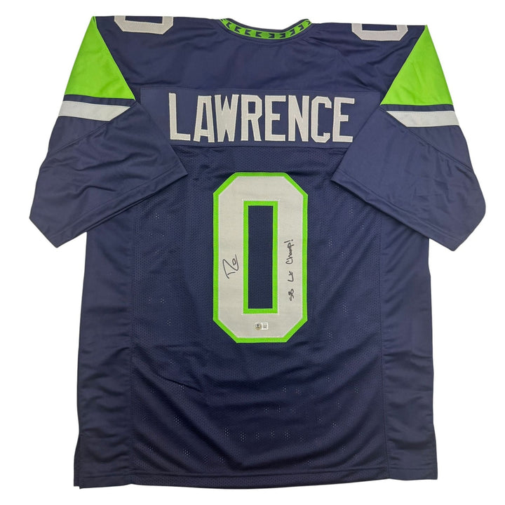 Autographed/Signed Demarcus Lawrence Seattle Blue Football Jersey BAS COA