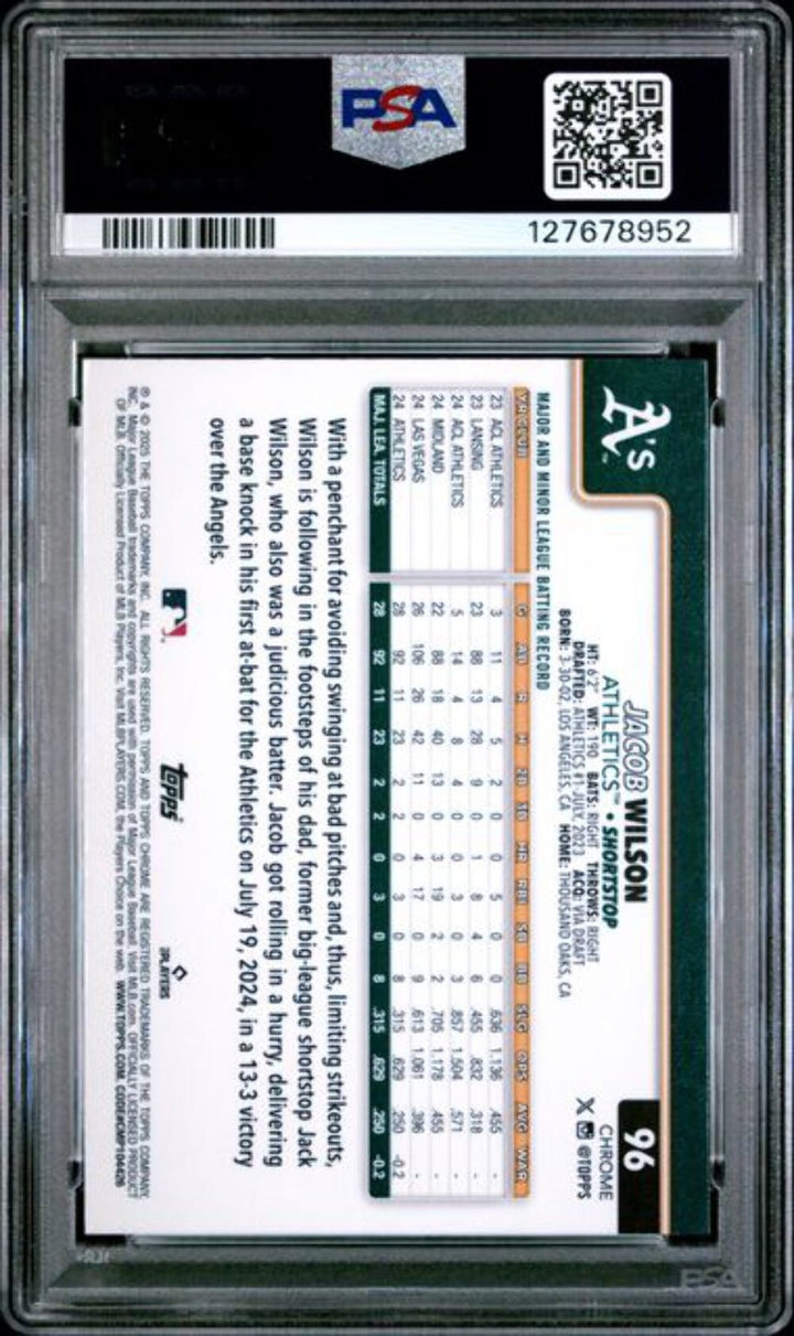 Graded 2025 Topps Chrome Jacob Wilson #96 Raywave Rookie RC Baseball Card PSA 10