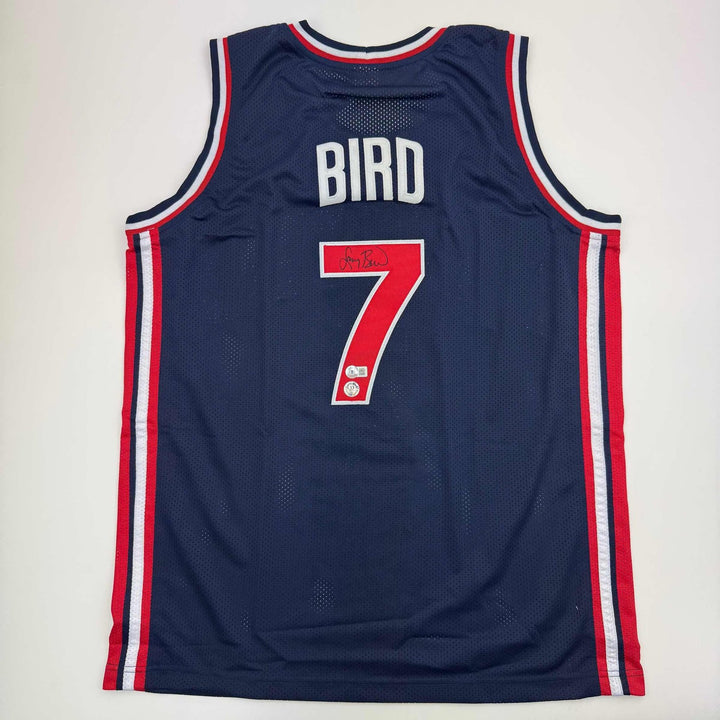 Autographed/Signed Larry Bird USA Blue 1992 Dream Team Jersey Beckett COA
