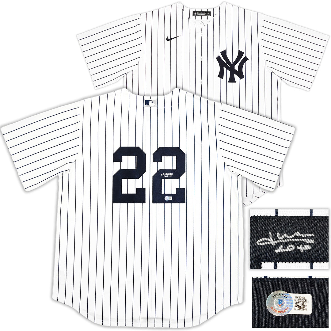 New York Yankees Juan Soto Signed White Pinstripes Nike Jersey Size XL Beckett