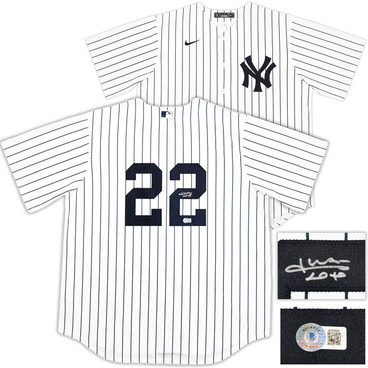 New York Yankees Juan Soto Signed White Pinstripes Nike Jersey Size XL Beckett