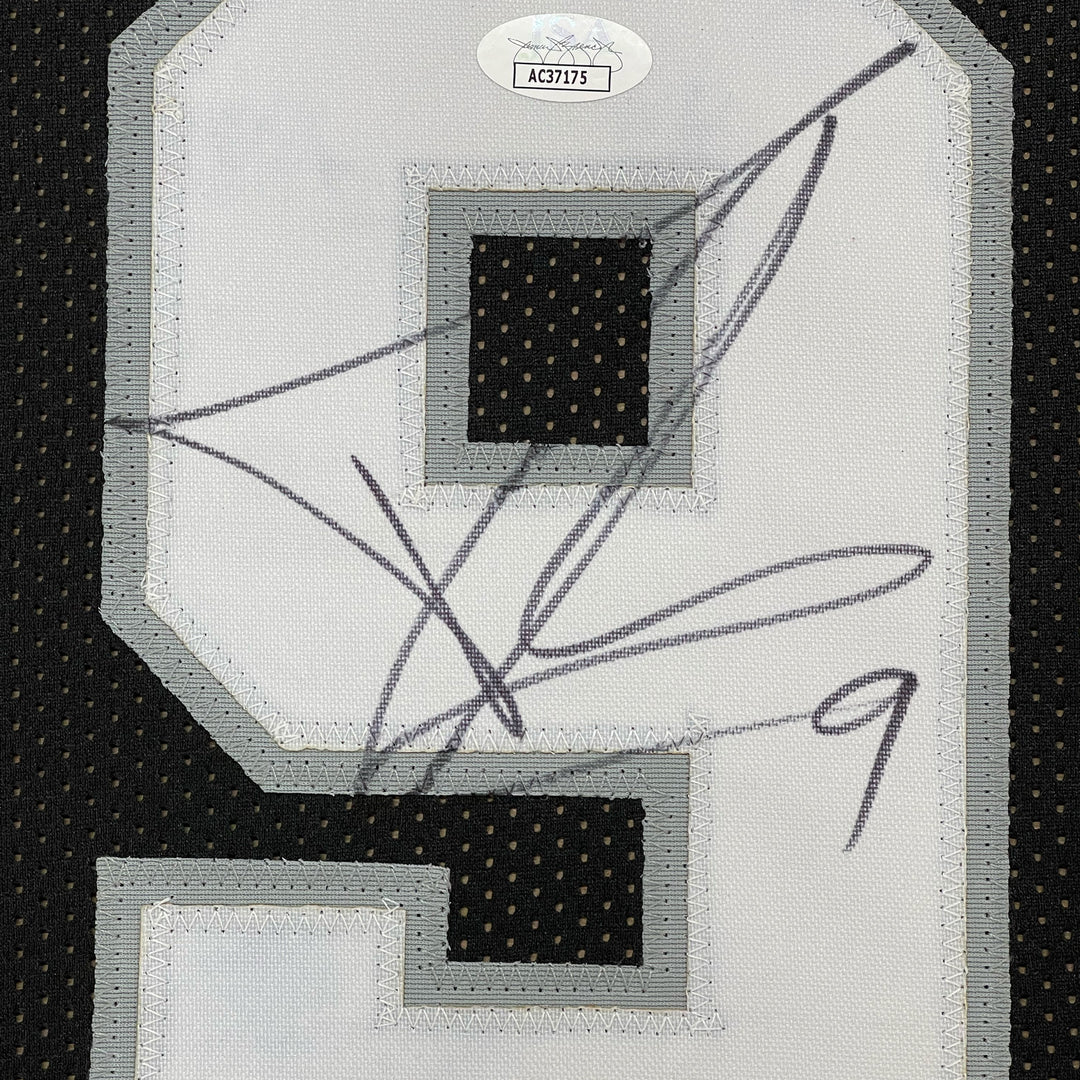 Framed Autographed/Signed Tony Parker 33x42 San Antonio Black Jersey JSA COA