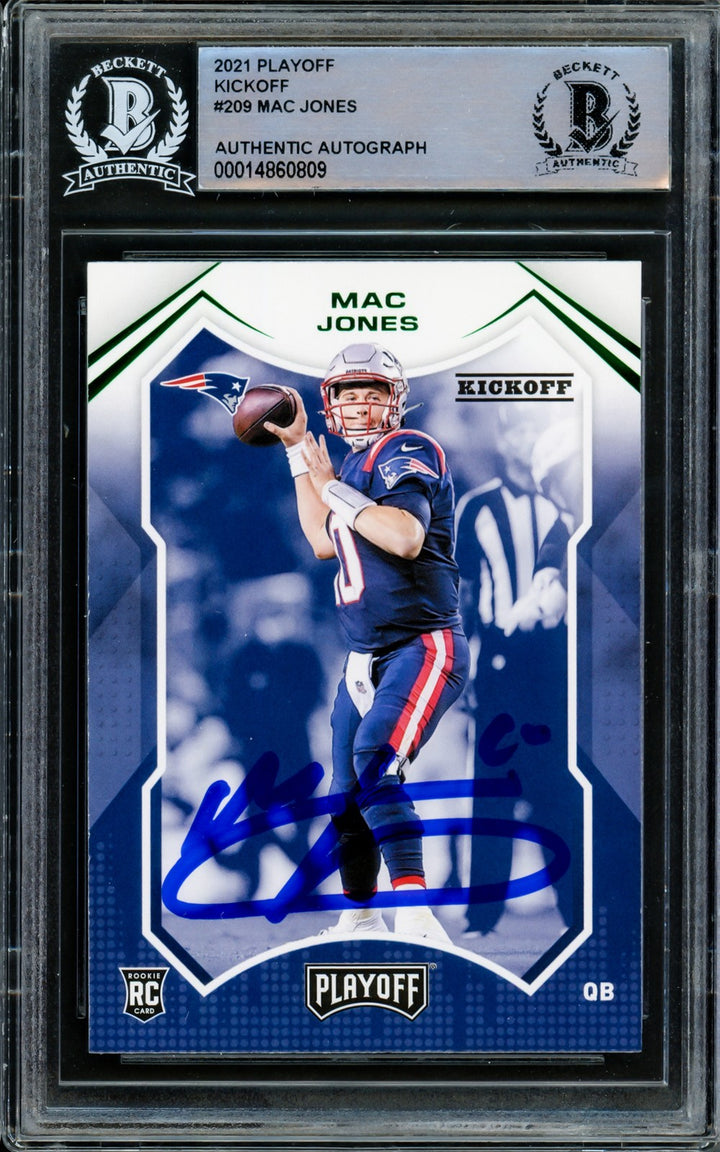 Mac Jones Signed 2021 Panini Playbook Kickoff RC 209 Patriots Beckett #14860809