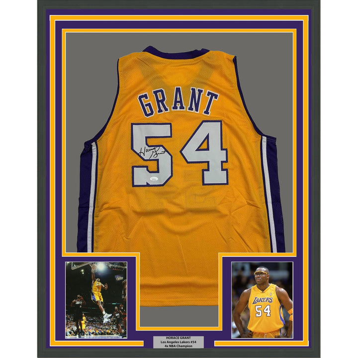 Framed Signed Horace Grant 35x39 Los Angeles Yellow Jersey JSA COA