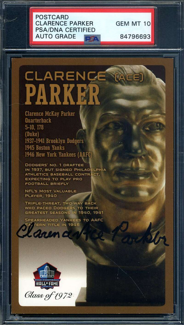 Ace Parker Gem Mint 10 PSA DNA Signed HOF Bronze Bust Postcard Autograph