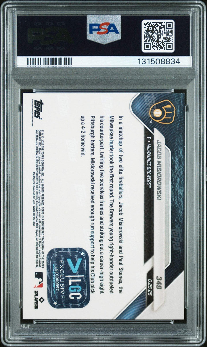 Graded 2025 Topps Now Jacob Misiorowski #349 Gold /50 Rookie RC Card PSA 10 Auto