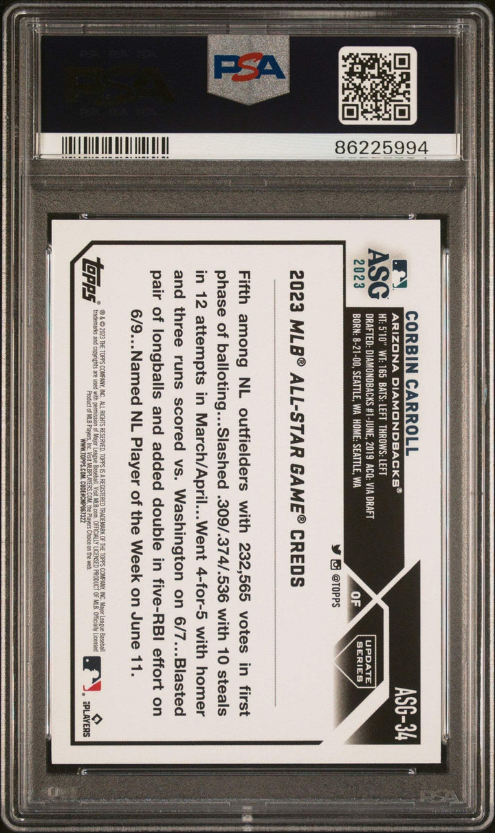 Graded 2023 Topps Upd Corbin Carroll #ASG34 All Star Game Baseball Card PSA 10