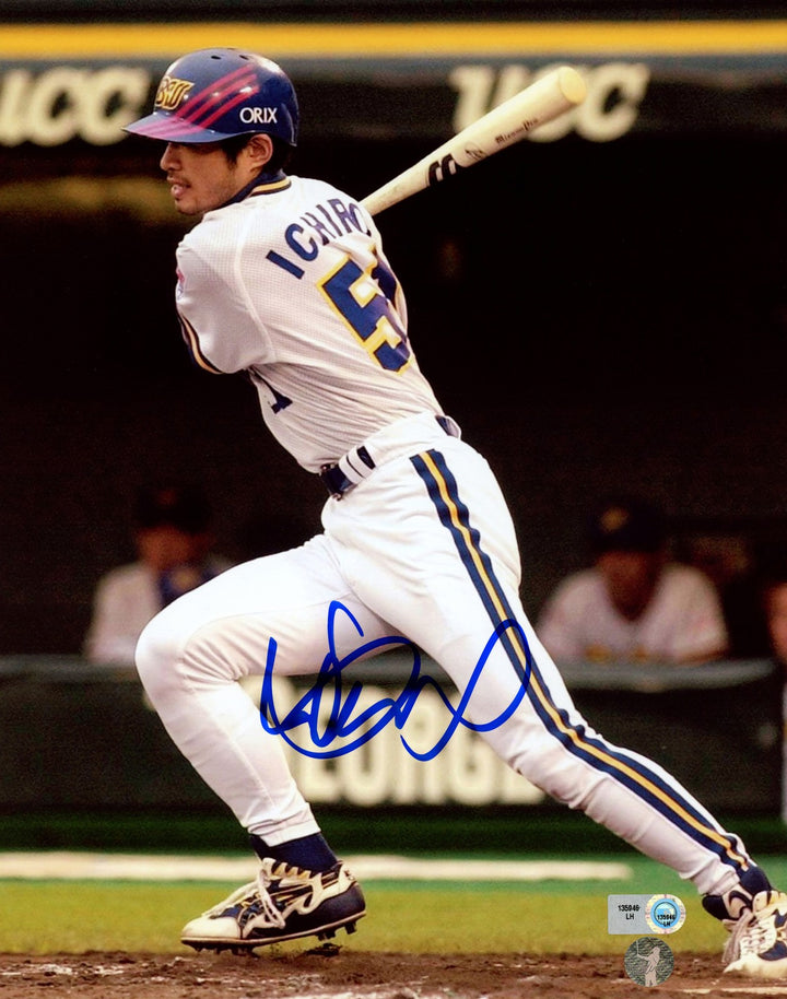 Ichiro Suzuki Signed 8x10 Photo Orix Blue Wave Hitting IS Holo & MLB Holo