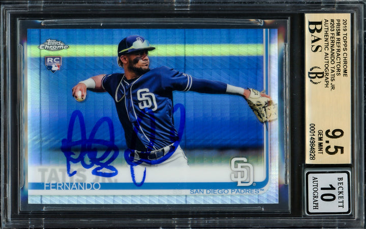 Fernando Tatis Jr Auto 2019 Topps Chrome Prizm Refractors RC 203 BGS 9.5 Sig 10