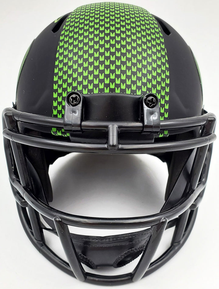 Russell Wilson Signed Eclipse Black Seahawks Speed Mini Helmet In Green RW Holo