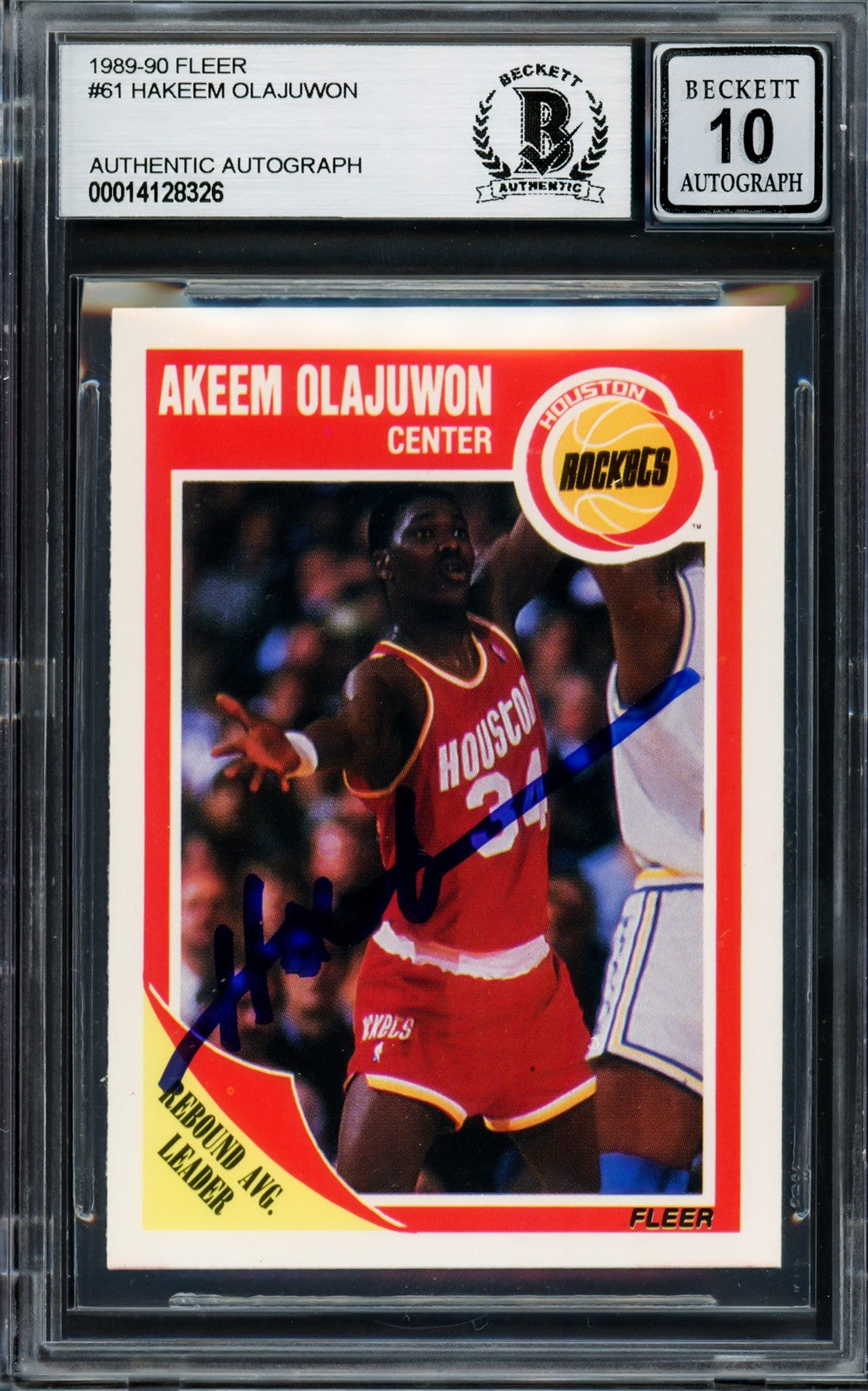 Hakeem Olajuwon Auto 1989-90 Fleer Card 61 Rockets Auto GM 10 Beckett #14128326
