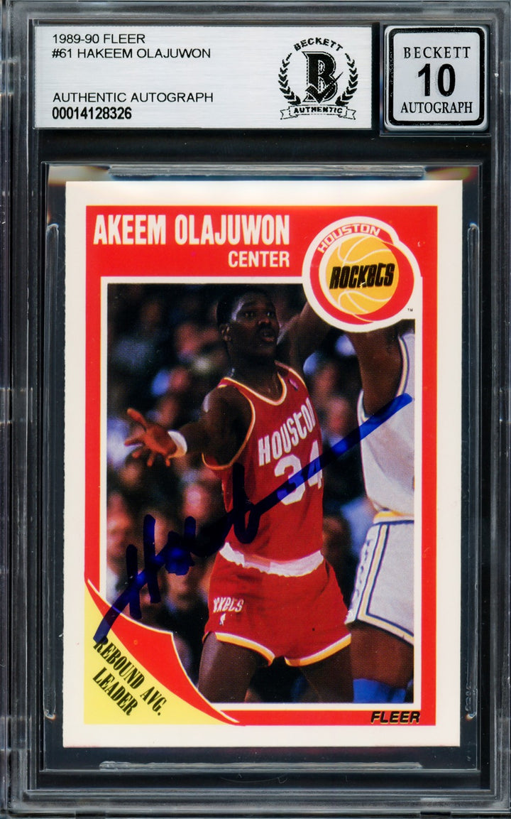 Hakeem Olajuwon Auto 1989-90 Fleer Card 61 Rockets Auto GM 10 Beckett #14128326