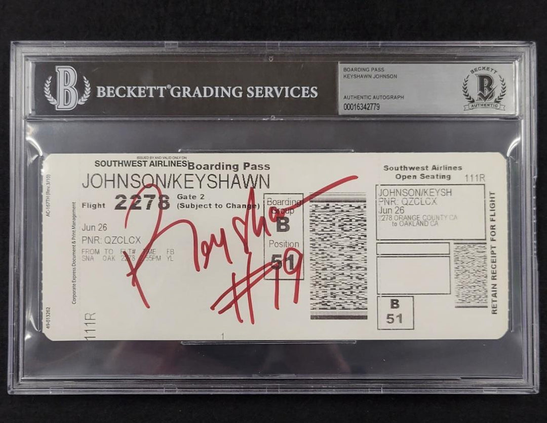 Keyshawn Johnson signed Personal Flight Boarding Pass autograph auto BAS Beckett