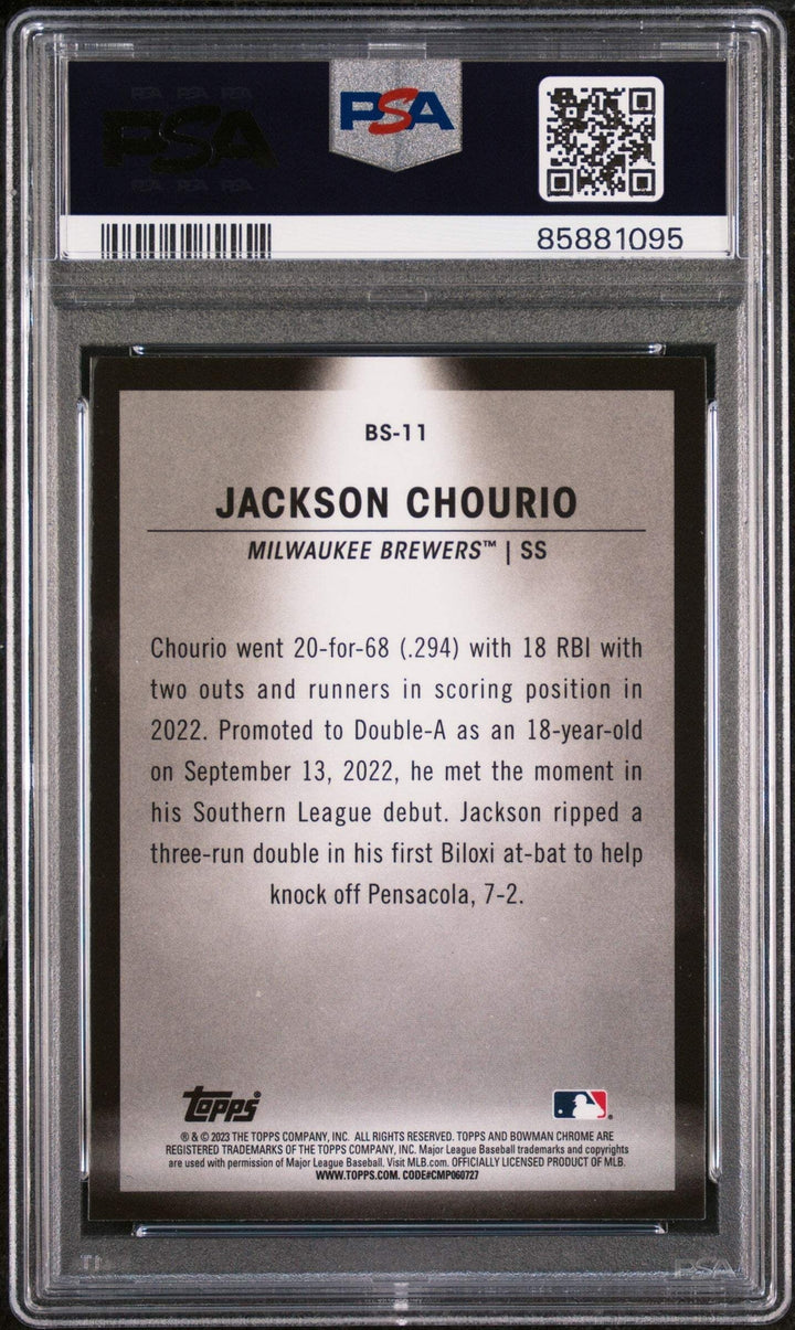 Graded 2023 Bowman Jackson Chourio #BS11 Spotlights Rookie Baseball Card PSA 10