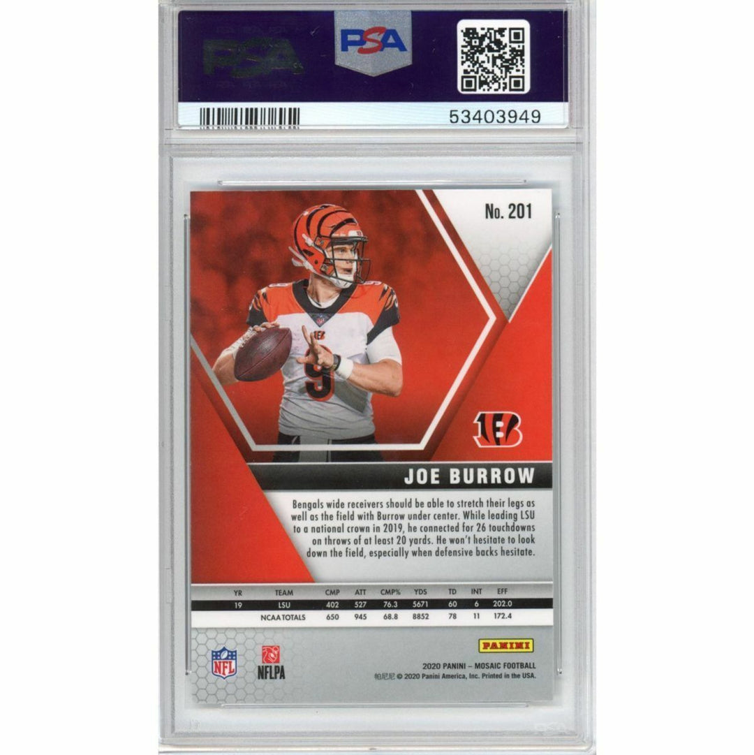 Graded 2020 Panini Mosaic JOE BURROW #201 Rookie Football Card PSA 10 Gem Mint