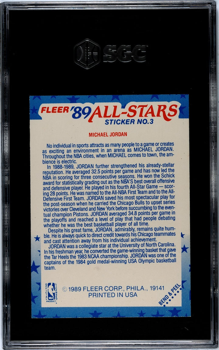 Michael Jordan 1989-90 Fleer All-Star Sticker/Card #3- SGC Graded 8 NM-MT