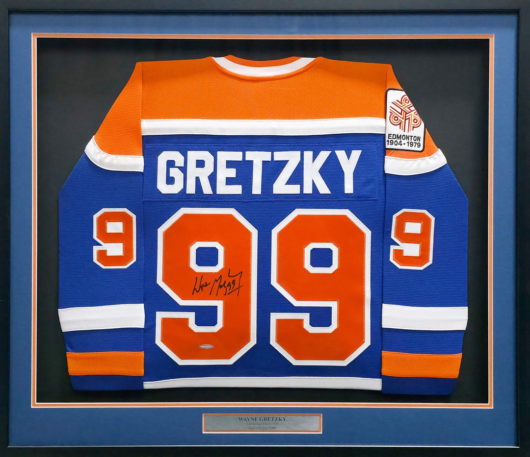 Wayne Gretzky Signed Framed Oilers Blue 1979-80 Rookie Year Authentic Jersey UDA
