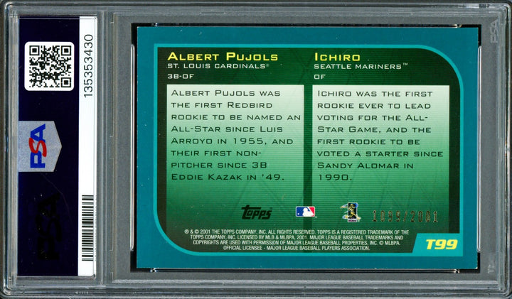 Ichiro & Albert Pujols Auto 2001 Topps Traded Gold RC T99 Sig 10 01 ROY #/2001