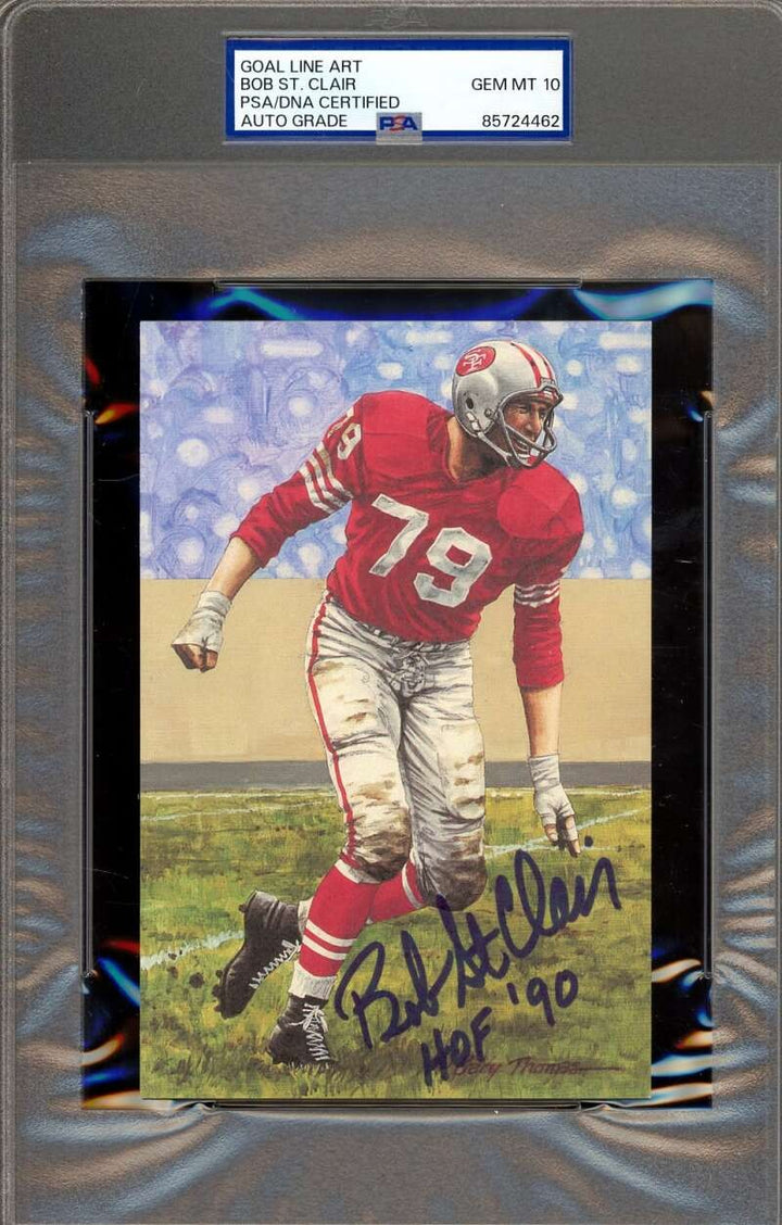 Bob St. Clair Gem Mint 10 PSA DNA Signed Goal Line Art Card Autograph HOF 90