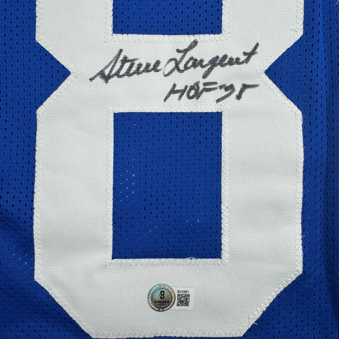 Autographed/Signed STEVE LARGENT HOF 95 Seattle Blue Football Jersey JSA COA
