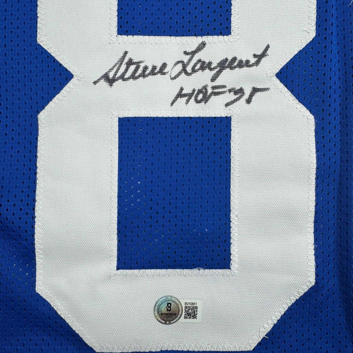 Autographed/Signed STEVE LARGENT HOF 95 Seattle Blue Football Jersey JSA COA