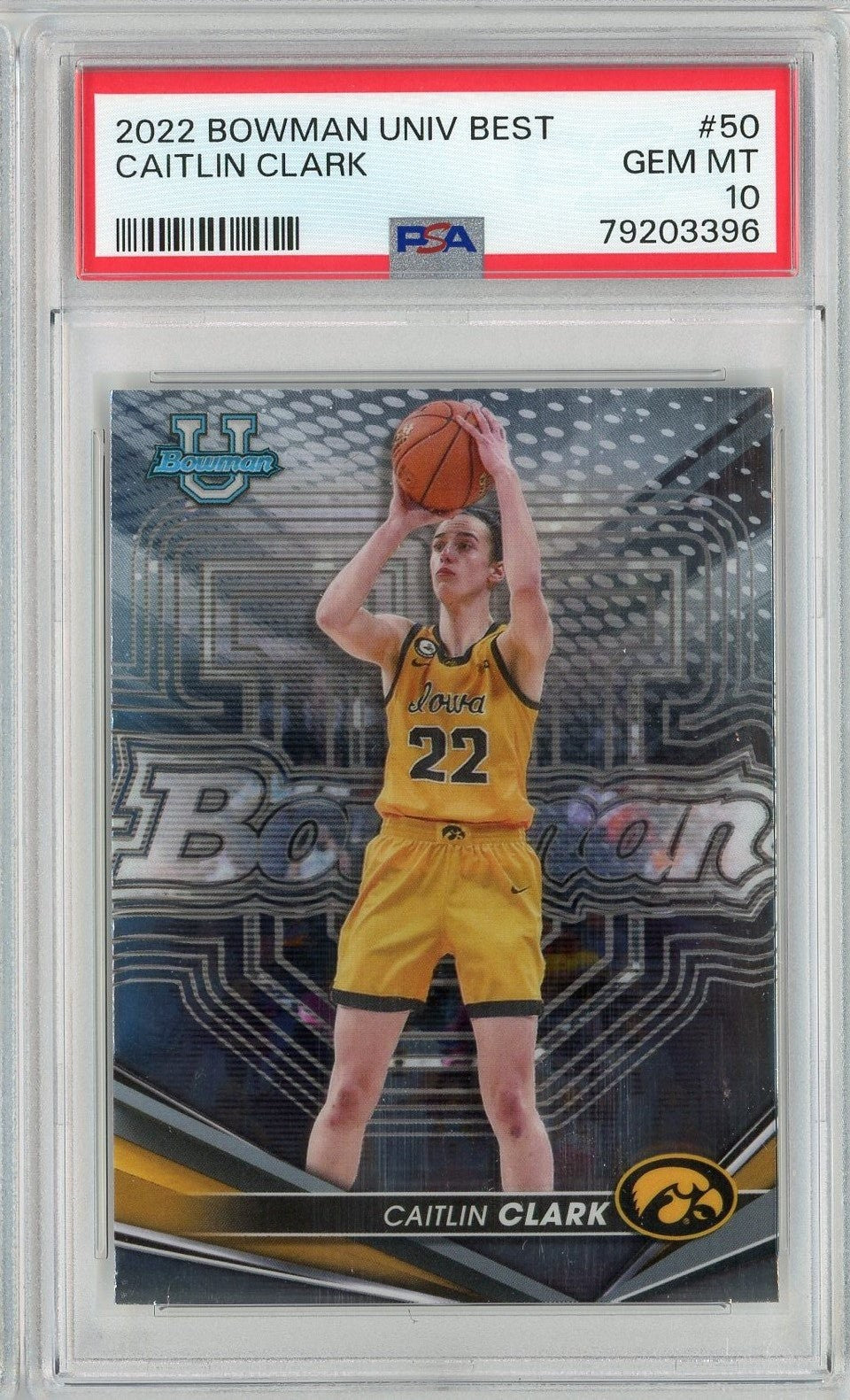 Graded 2022 Bowman University Best Caitlin Clark #50 RC Card PSA 10