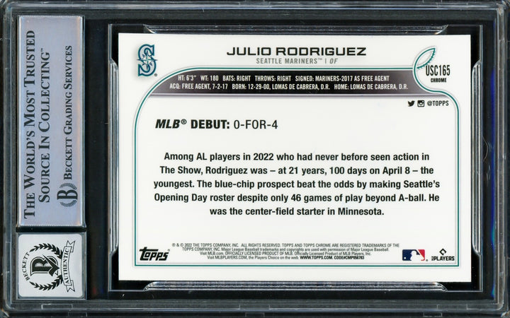Julio Rodriguez Auto 2022 Topps Chrome Update RC USC165 Mariners Auto 10 Beckett