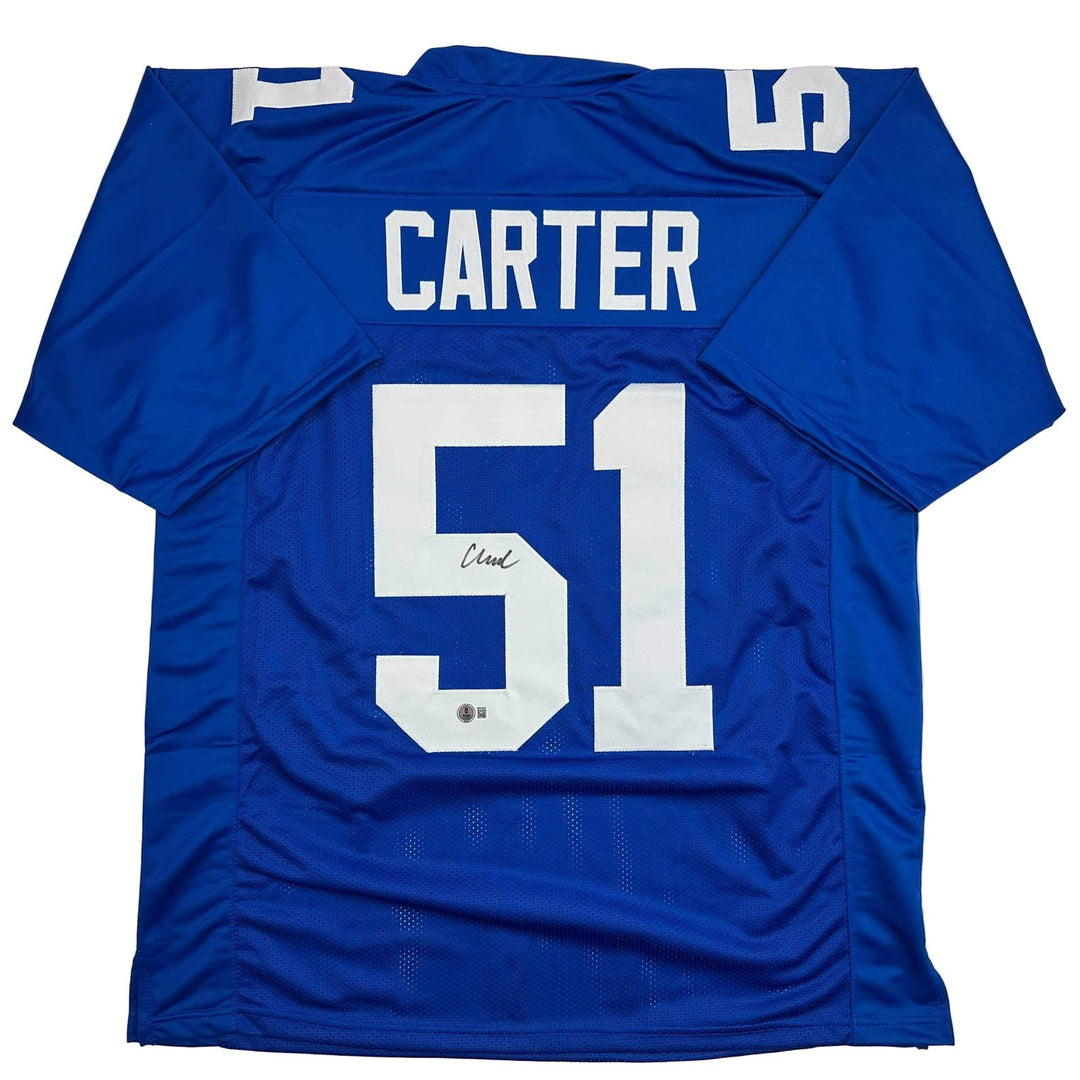 Autographed/Signed Abdul Carter New York Blue Football Jersey Beckett BAS COA