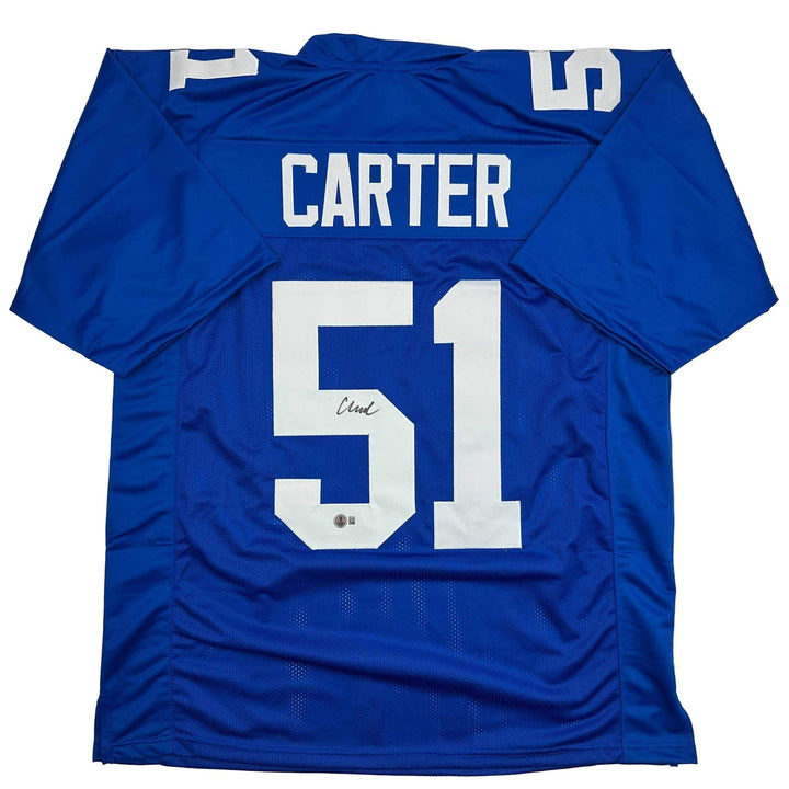 Autographed/Signed Abdul Carter New York Blue Football Jersey Beckett BAS COA