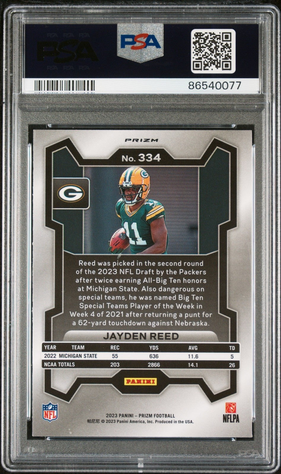 Graded 2023 Panini Prizm Jayden Reed #334 Disco Rookie RC Card PSA 10