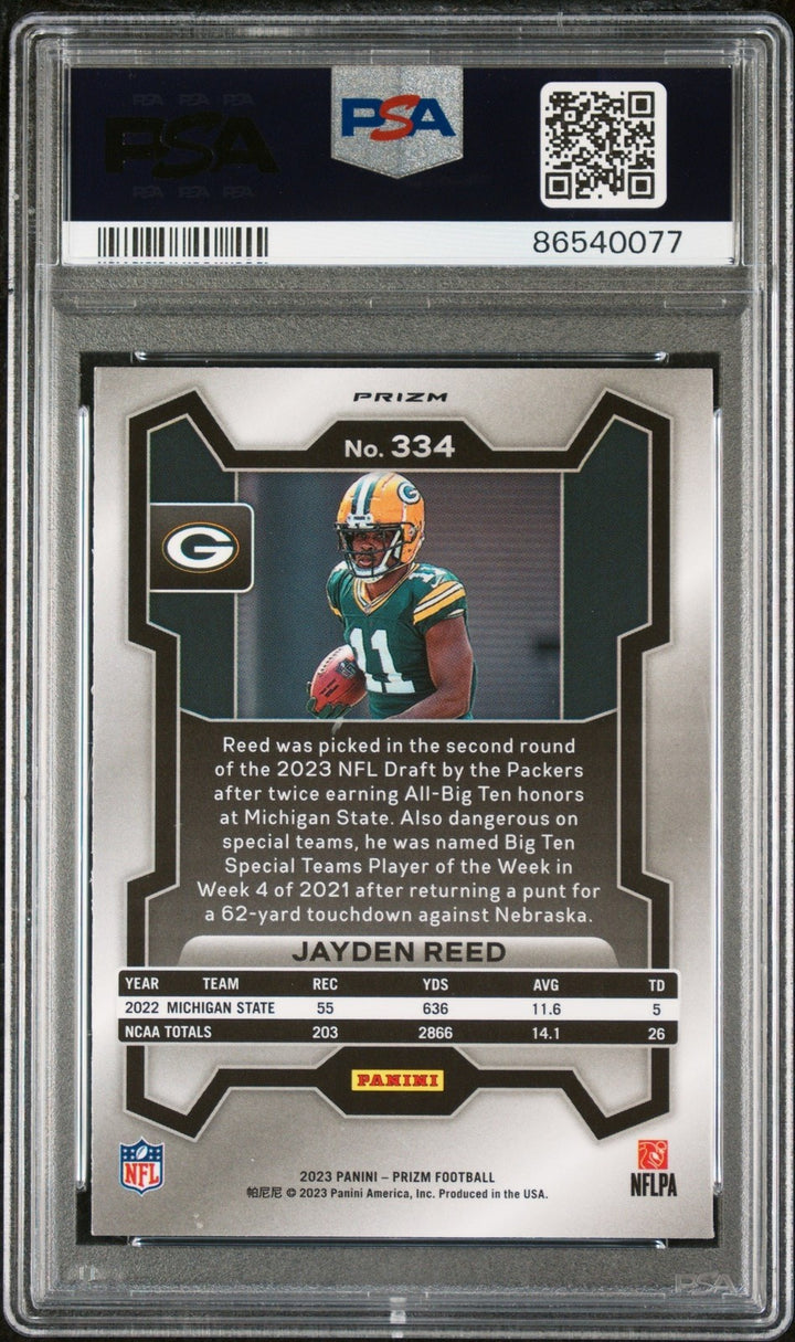 Graded 2023 Panini Prizm Jayden Reed #334 Disco Rookie RC Card PSA 10