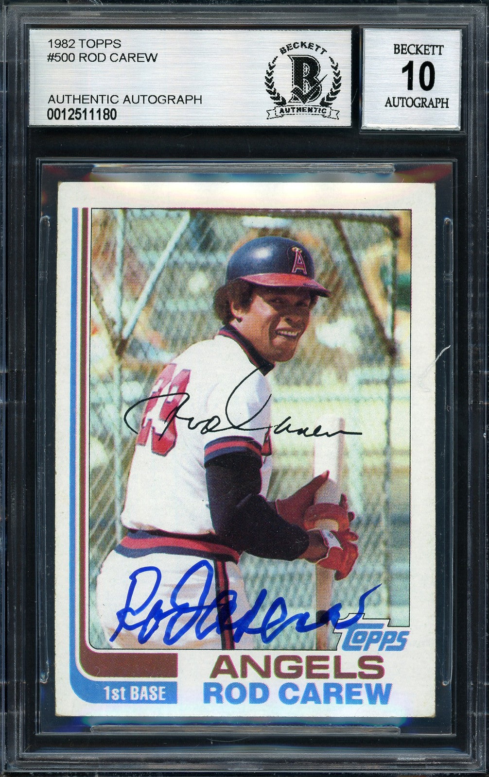 Rod Carew Signed 1982 Topps Card 500 California Angels Auto 10 Beckett