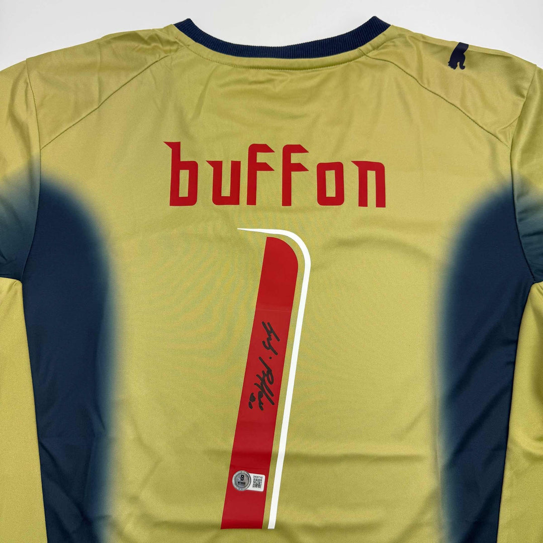 Autographed/Signed Gianluigi Buffon Italy Gold Soccer Futbol Jersey Beckett COA