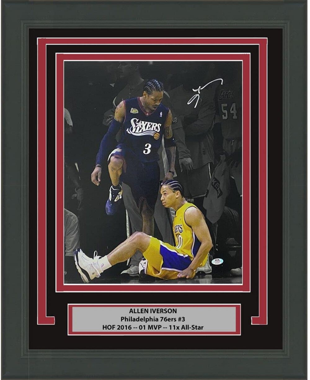 FRAMED Autographed/Signed ALLEN IVERSON Spotlight Step-Over 16x20 Photo PSA COA